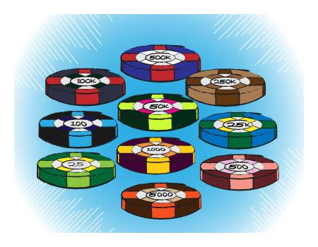 Standardmäßige Farben und Werte von Pokerchips